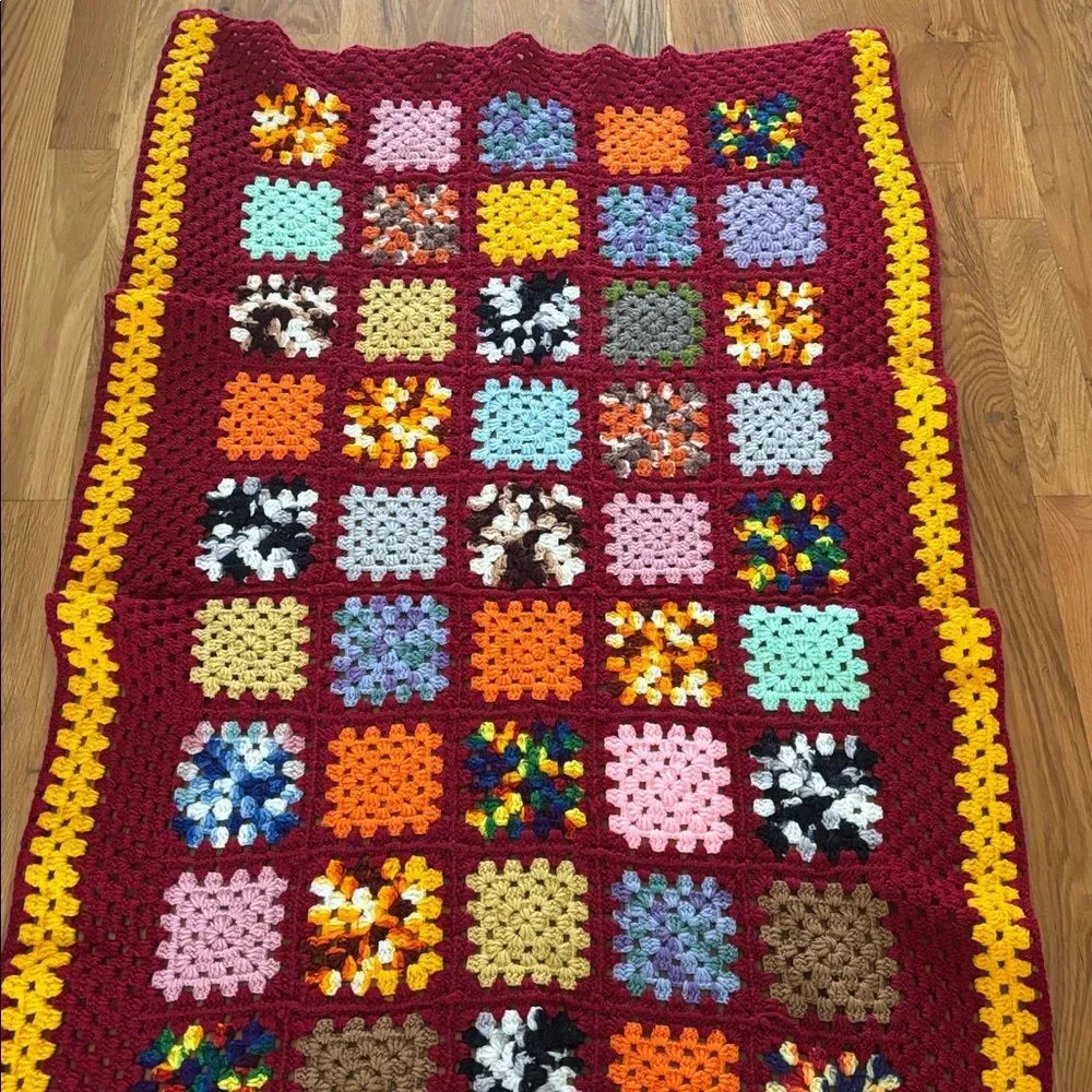Colorful Crochet Granny Square Blanket